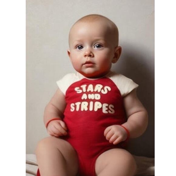 ⭐️ Gap‎ Baby Stars Stripes Short Sleeve The Home Of The Brave Red White Cotton - Picture 1 of 5